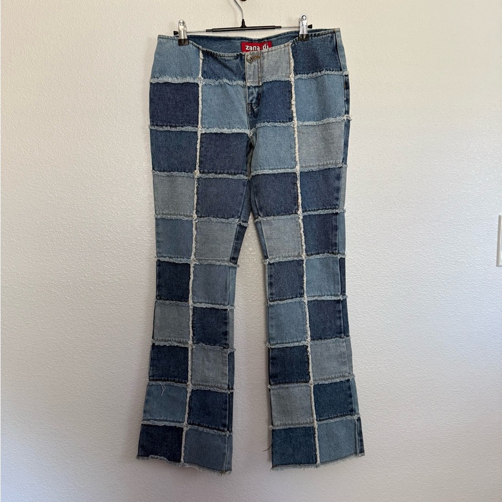 Y2K Zana Di Jeans Low Rise Patchwork Wide Leg Jeans in Blue 7